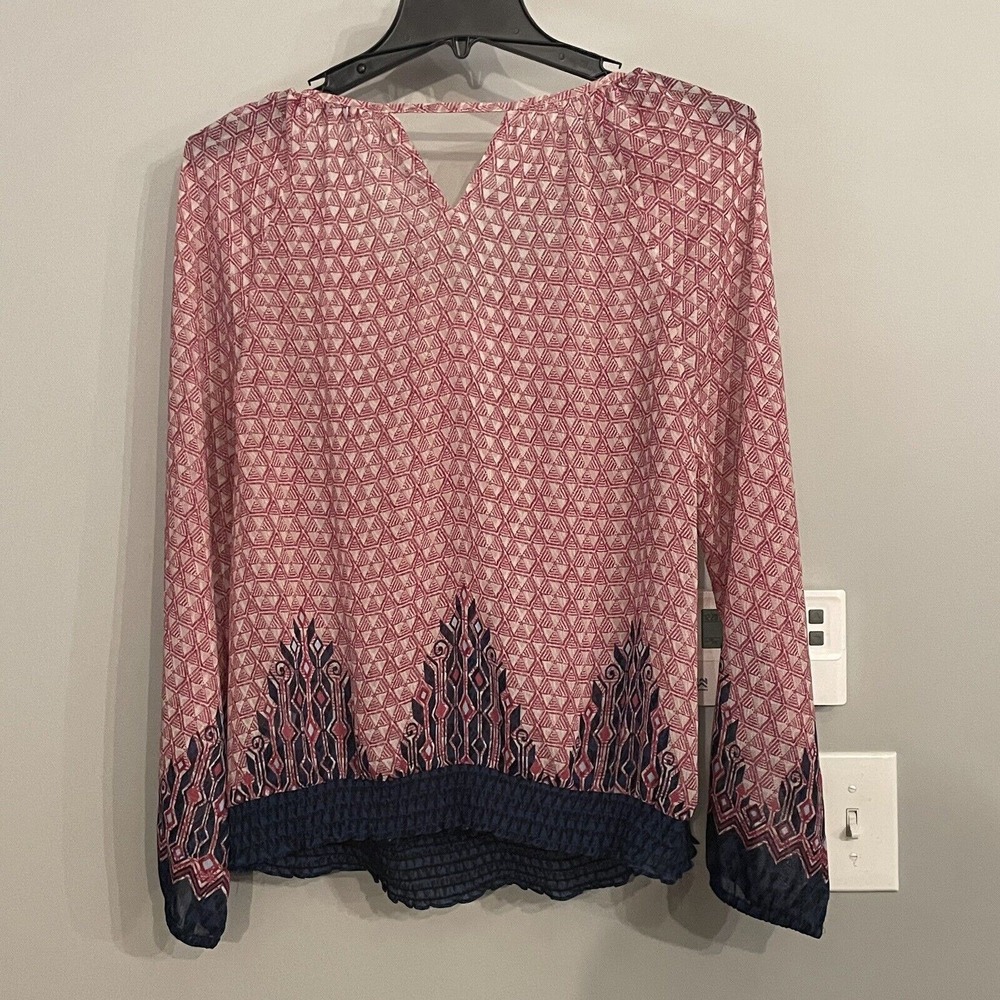 Lucky Brand Top Long Sleeve Blouse V Neck Tie Semi Sheer Peasant Size 1X Boho - Picture 5 of 11